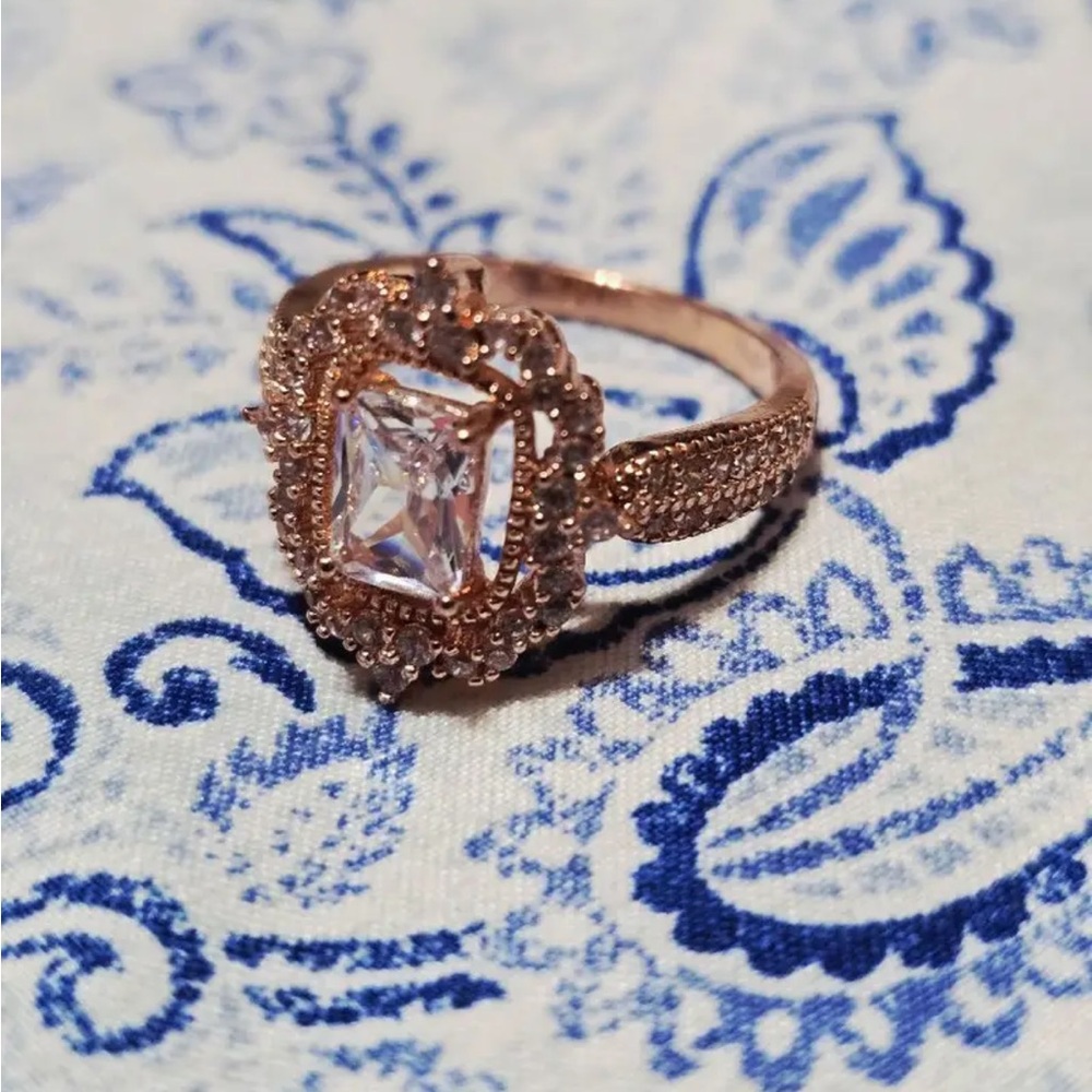 Vintage Plated Copper Wedding Ring with CZ